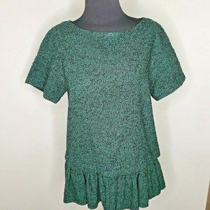 TIBI Green Tweed Peplum Top